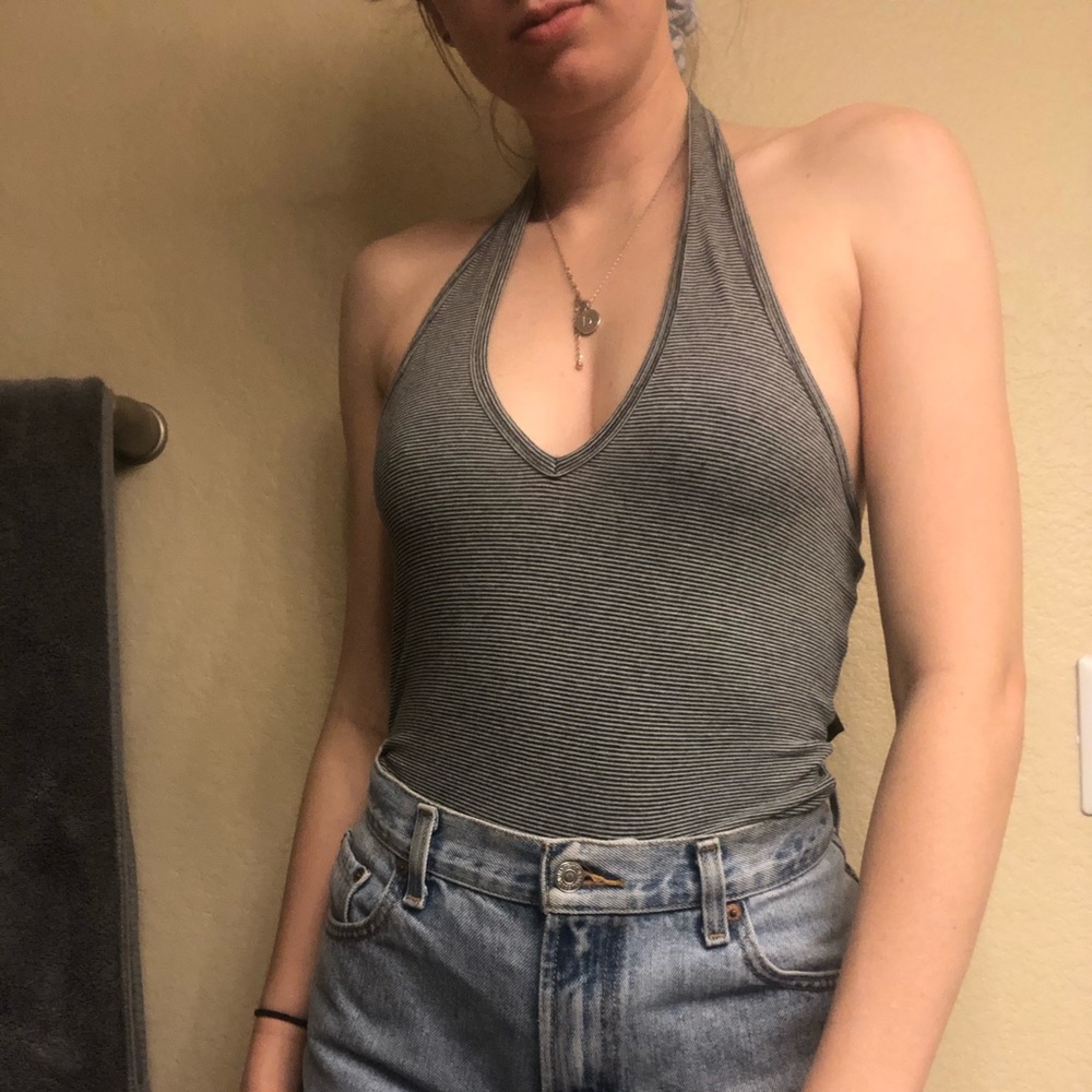 stripped low v neck bodysuit